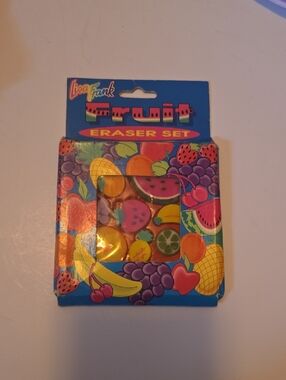 Lisa Frank Fruit Eraser Set - Blue, Pink, Purple, Yellow, Green, Red